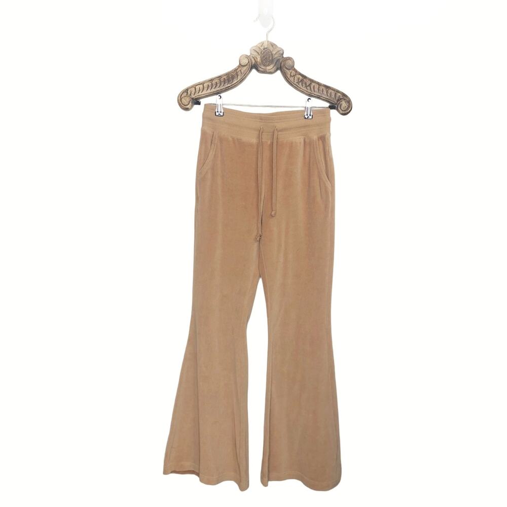American Eagle Aerie Velour Flare Sweat Pants High Waist Tan Small Long
